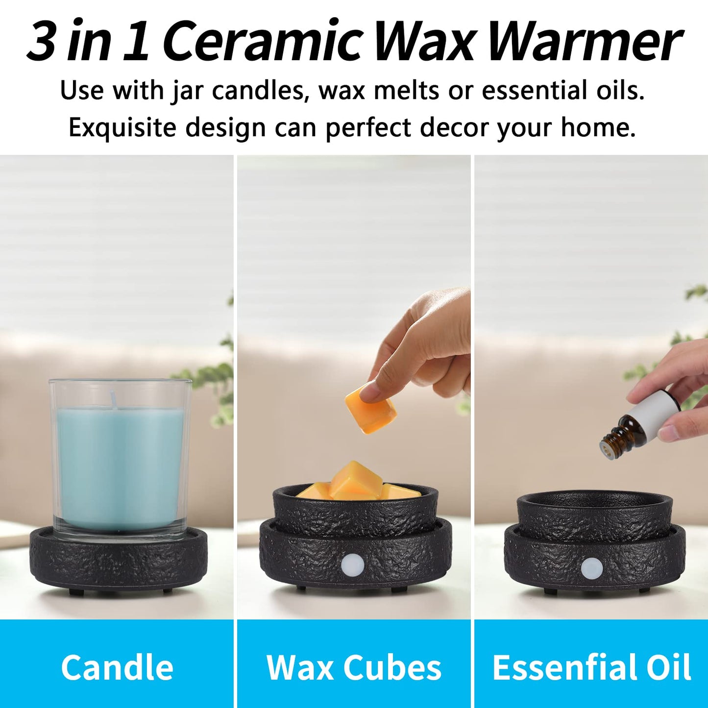 Ceramic Wax Melt Warmer Fragrance, 3 in1 Electric Candle Wax Warmer